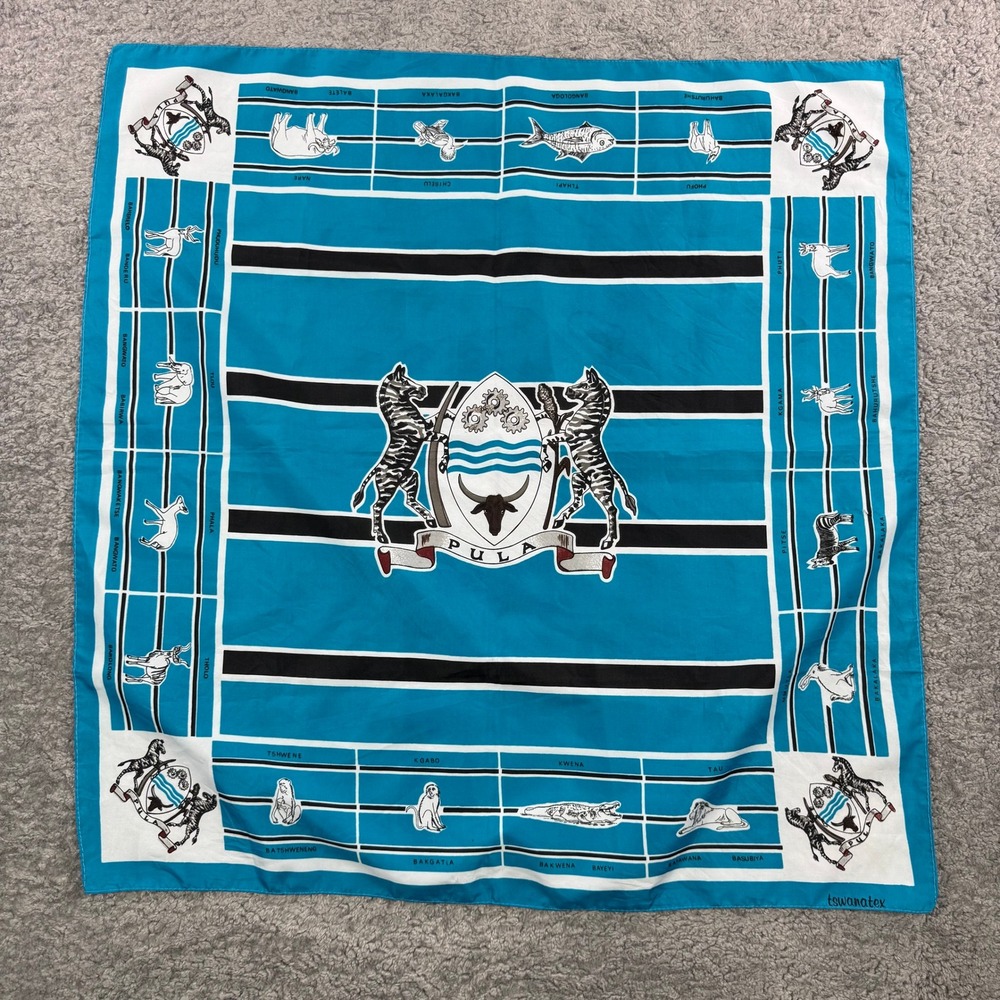 Tswanatex Botswana‎ Coat of Arms African Wildlife Square Scarf Turquoise 30x30